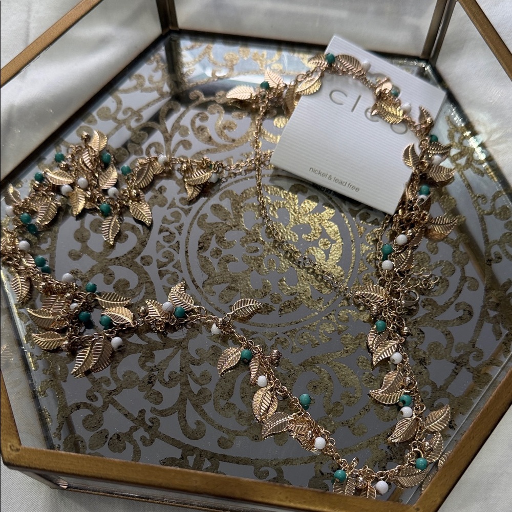 Cleo Gold and Green Leaf Necklace